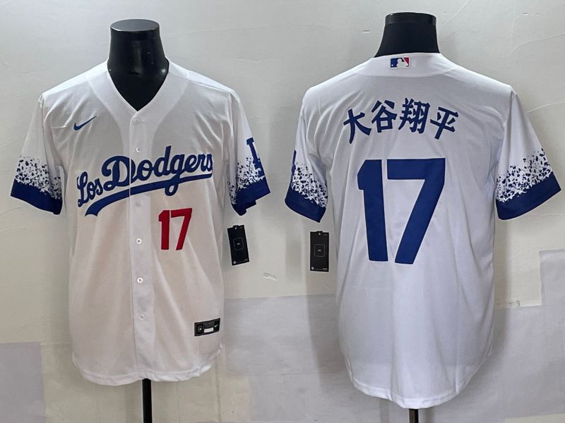 Men Los Angeles Dodgers #17 Ohtani White blue City Edition Nike MLB Jersey style 3->los angeles dodgers->MLB Jersey